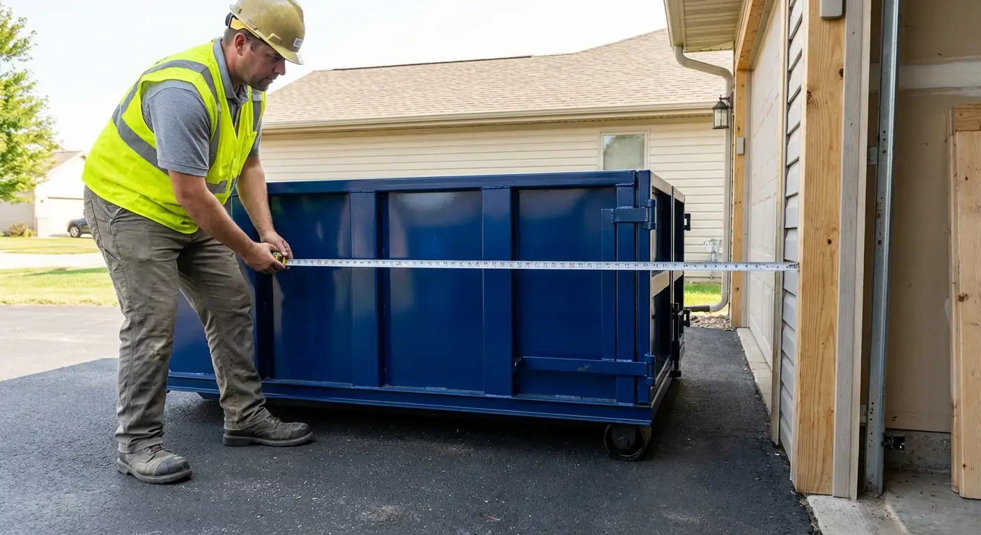 Site assessment for dumpster placement showing clearance requirements in Burbank, CA