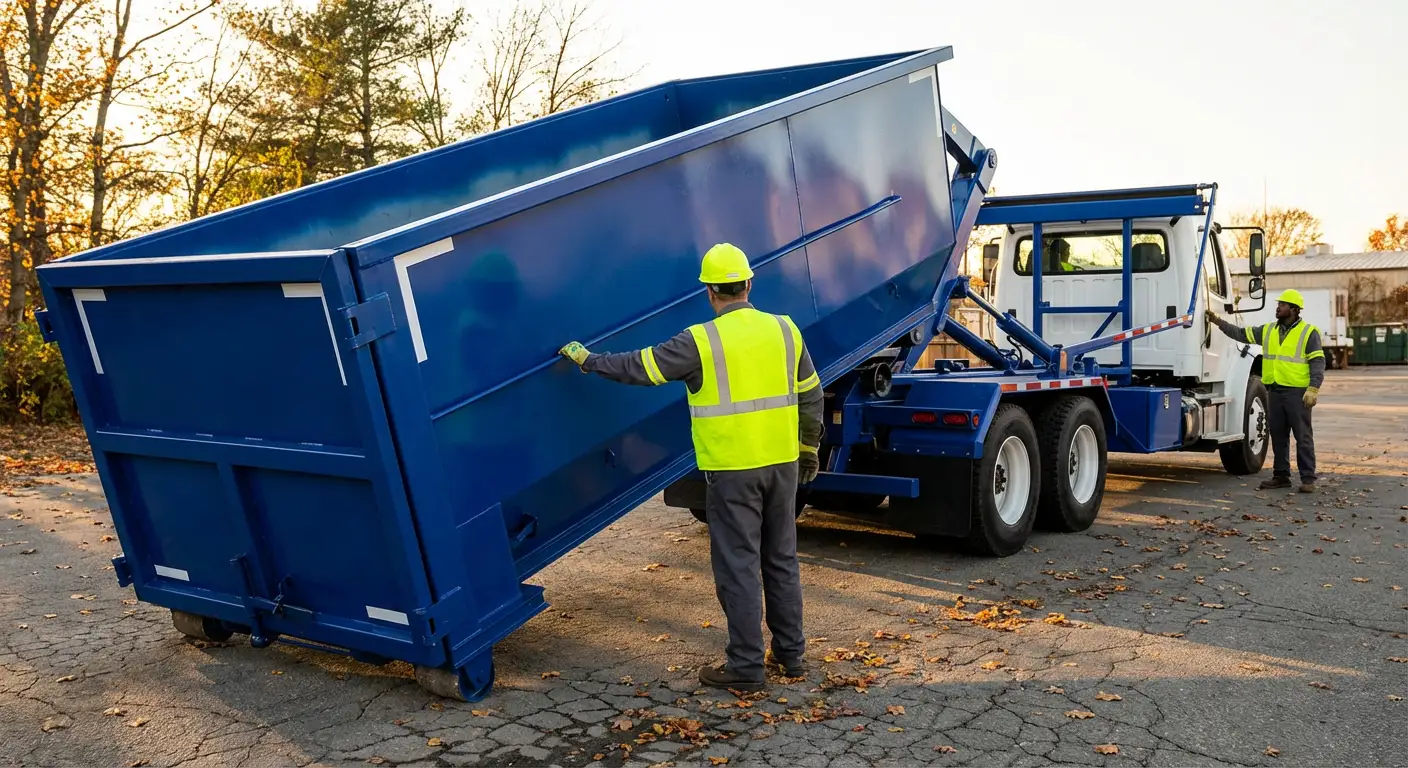 Commercial roll-off dumpster delivery truck in Burbank, CA